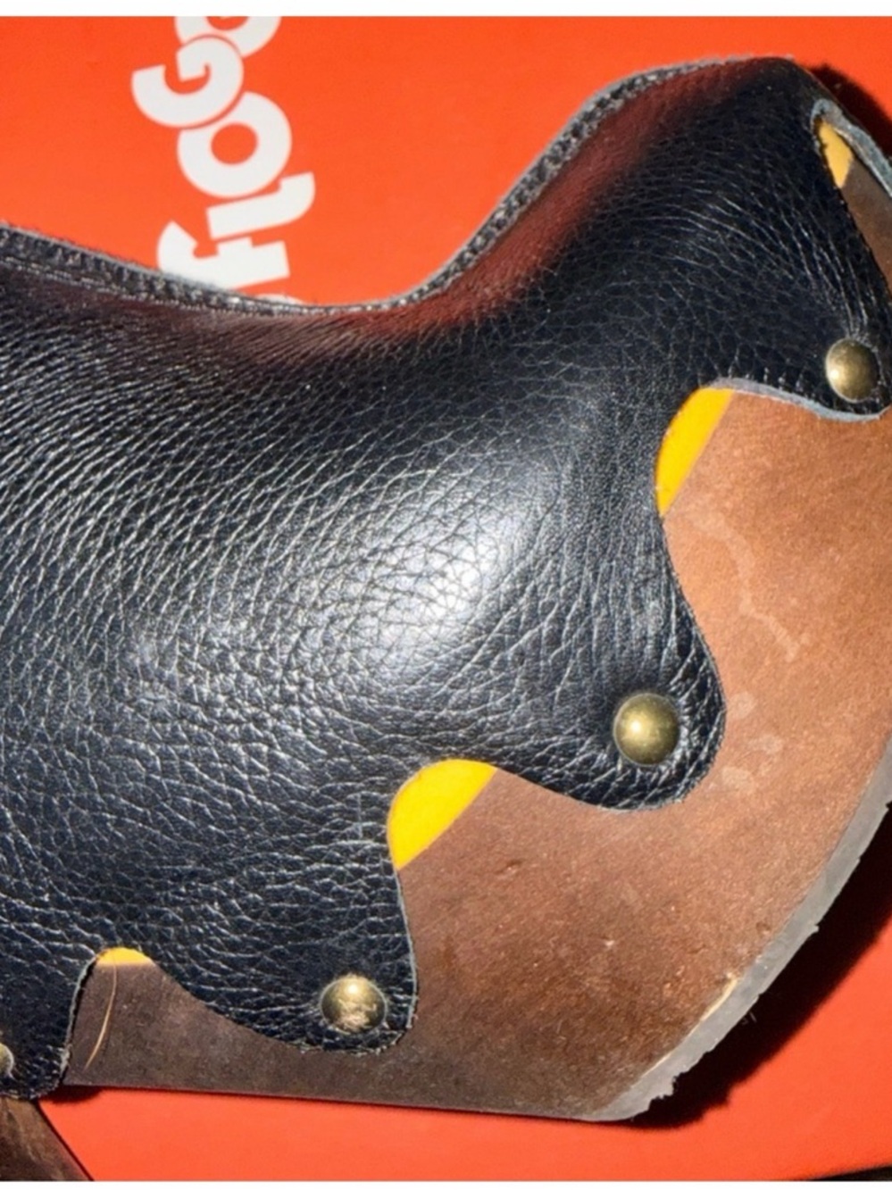 Flogg Deborah Black Leather Platform Ankle Clogs with Sculpted Wood Heel - Picture 4 of 7